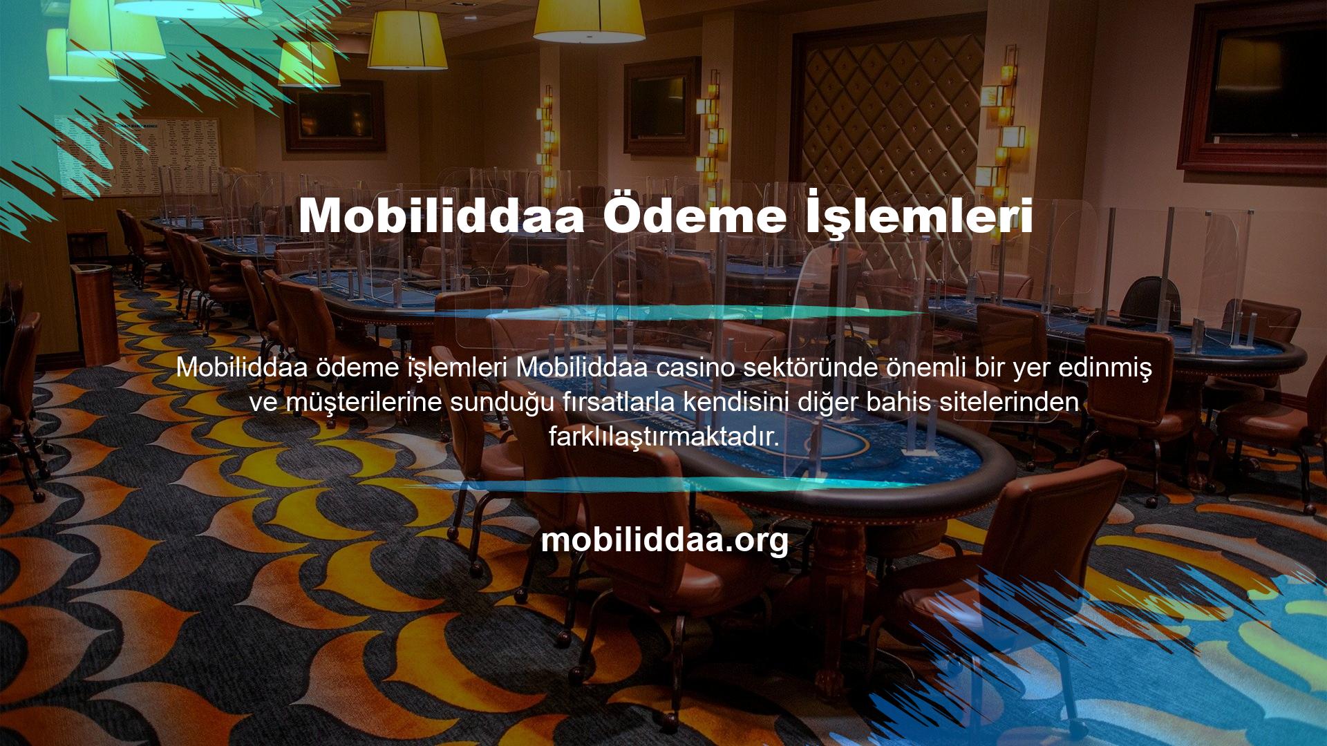 Seçenek çeşitliliği bulunan Mobiliddaa, müşteri memnuniyeti, çeşitli bonusları, canlı desteği ve en önemlisi bahis seçenekleriyle müşterilerinin ilgisini çekmektedir